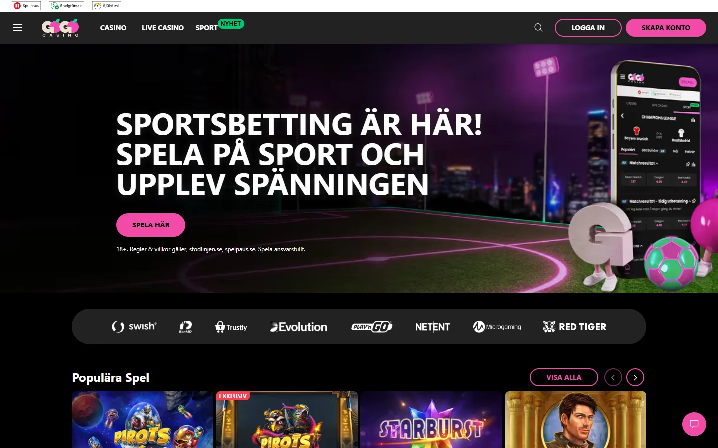 GoGoCasino startsida - bäst casino med Swish enligt vår granskning