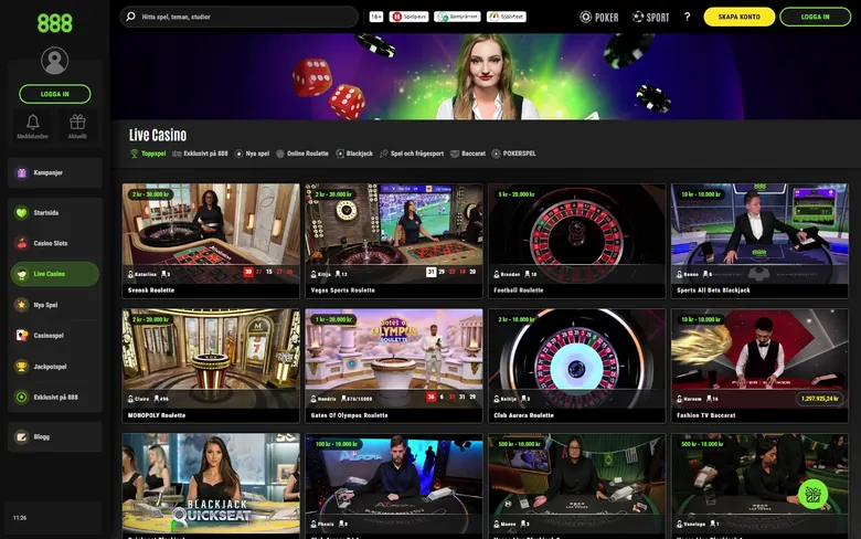 888casino live casino med bordsspel