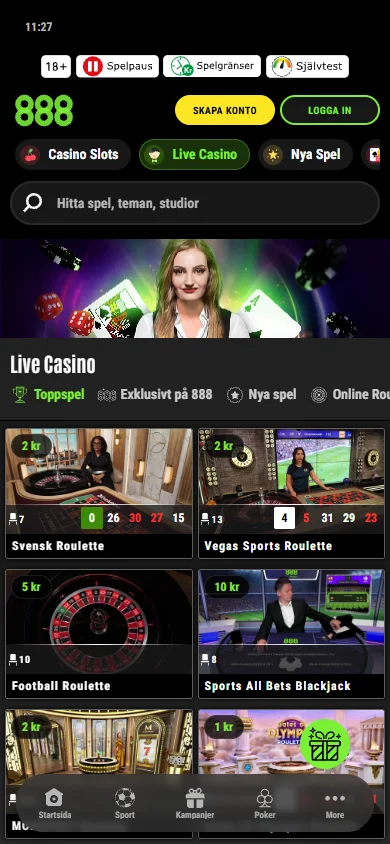 888casino live casino i mobilen