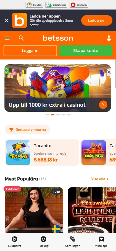 Betssons live casino i mobilen med roulette och blackjack
