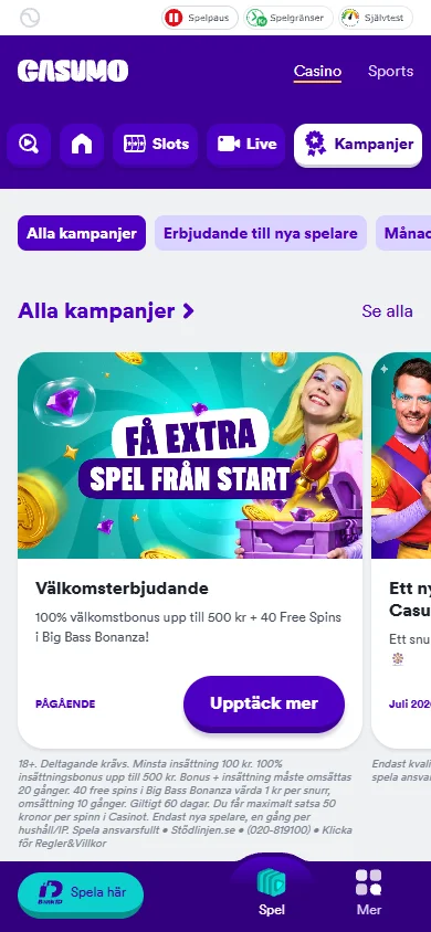 Casumo i mobilen - casinobonus och villkor