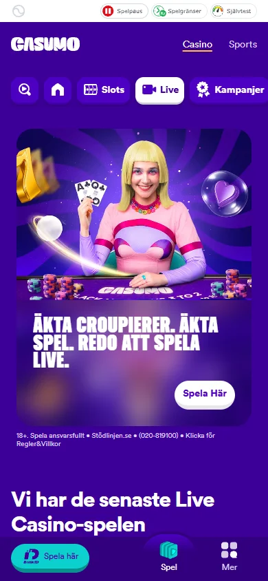 Casumos live casino i mobilen