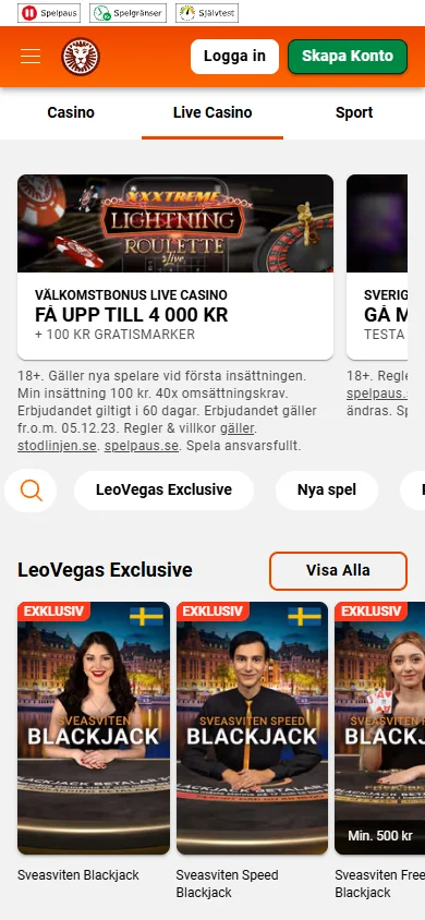 LeoVegas live casino i mobilen