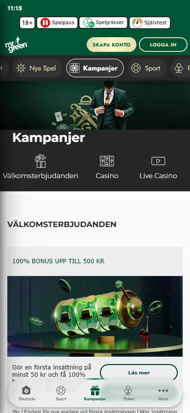 Mr Green i mobilen - casinobonus och villkor
