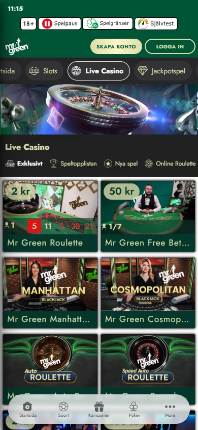 Mr Greens live casino i mobilen