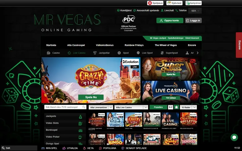 Mr Vegas live casino med bordsspel
