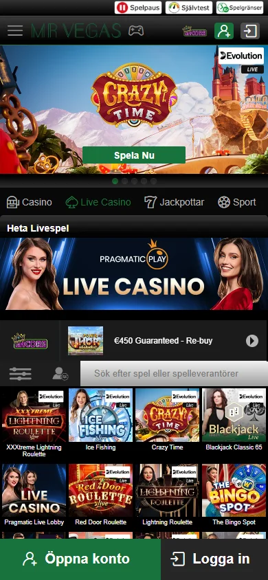 Mr Vegas live casino i mobilen