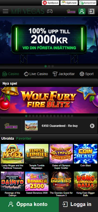 Mr Vegas spelbibliotek i mobilen