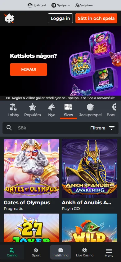 Ninja Casinos spelbibliotek i mobilen