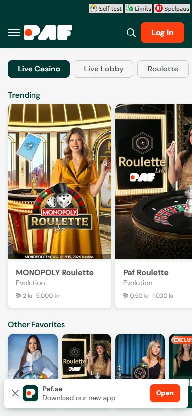 Pafs live casino i mobilen