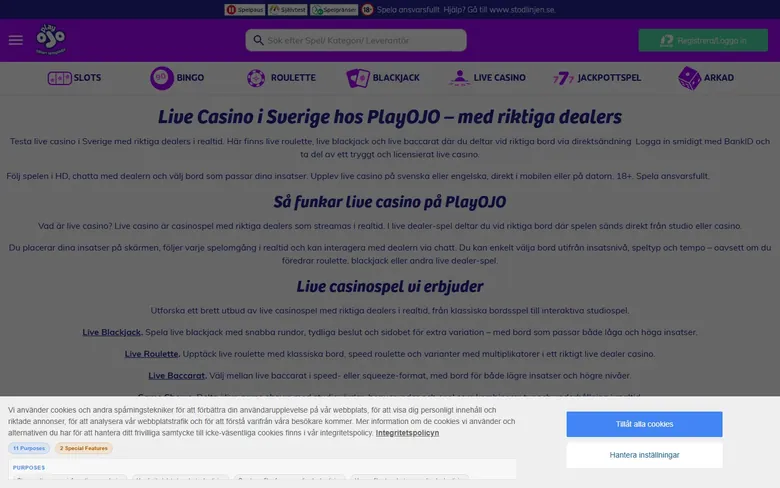 PlayOJO live casino med bordsspel