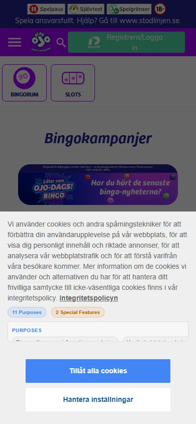 PlayOJO kampanjsida i mobilen