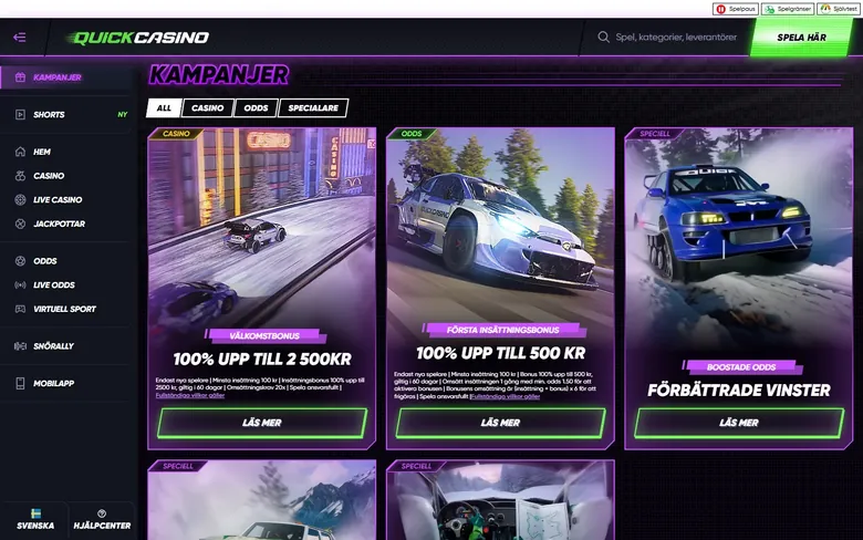 Quick Casinos kampanjsida med välkomstbonus