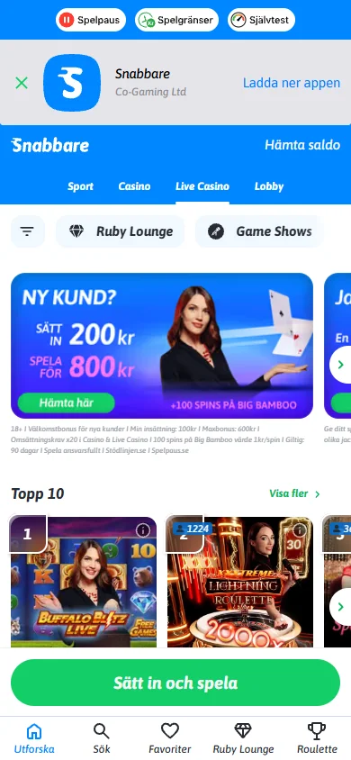 Snabbares live casino i mobilen
