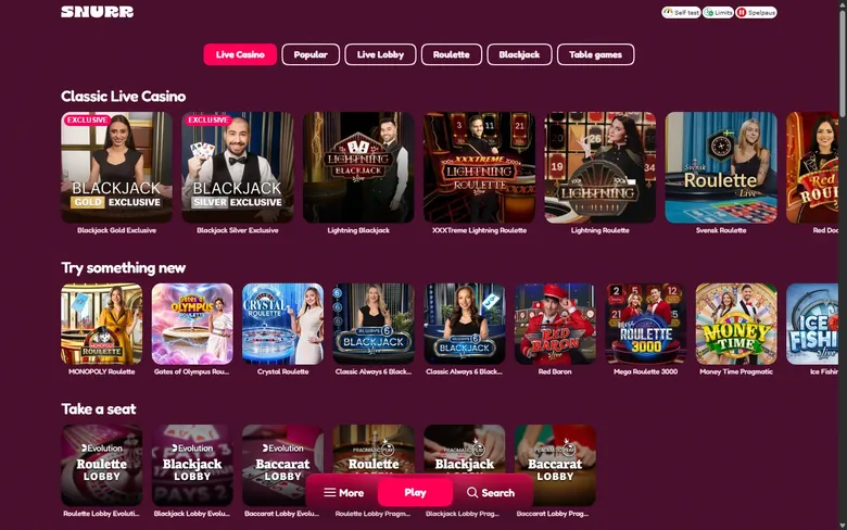 Snurr Casinos live casino med Paf-familjens bord