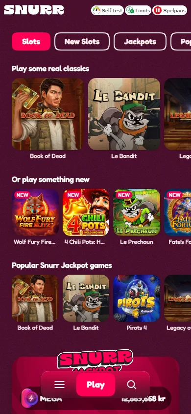 Snurr Casinos spelbibliotek i mobilen