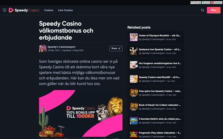 Speedy Casinos bonusguide med villkor för välkomstbonusen