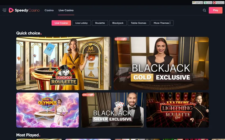 Speedy Casinos live casino med bordsspel