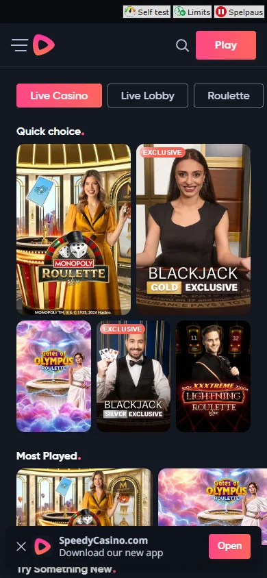 Speedy Casinos live casino i mobilen