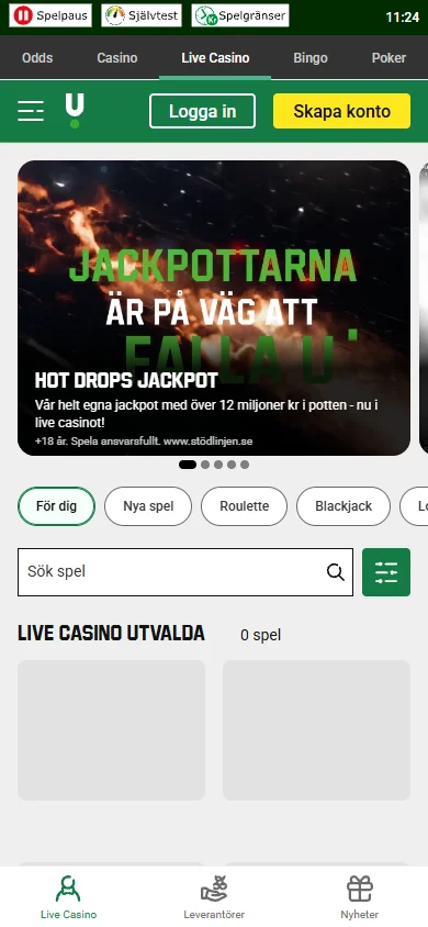 Unibets live casino i mobilen