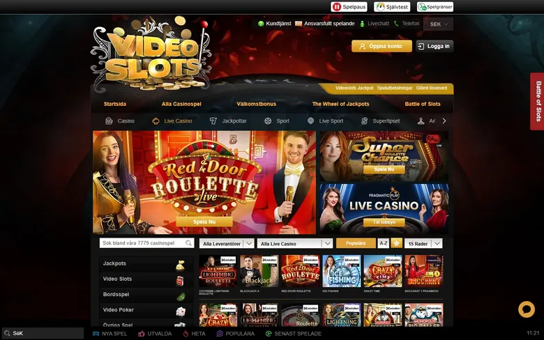 Videoslots live casino med bordsspel