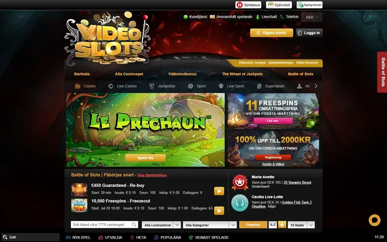 Videoslots startsida med 7779 casinospel i sökrutan